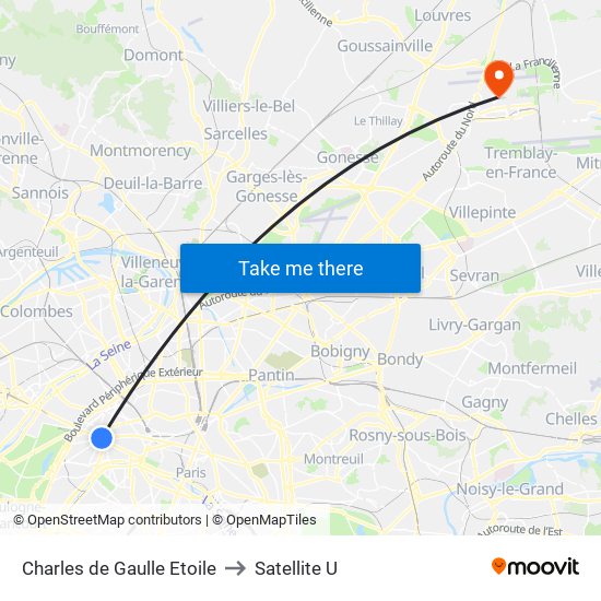 Charles de Gaulle Etoile to Satellite U map