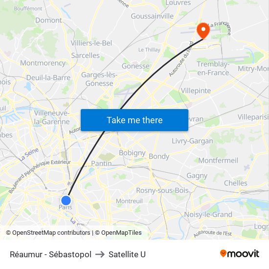 Réaumur - Sébastopol to Satellite U map