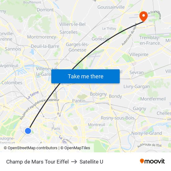 Champ de Mars Tour Eiffel to Satellite U map