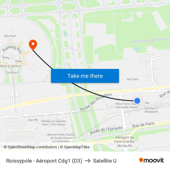 Roissypole - Aéroport Cdg1 (D3) to Satellite U map