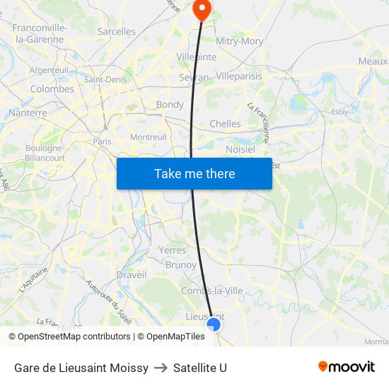 Gare de Lieusaint Moissy to Satellite U map