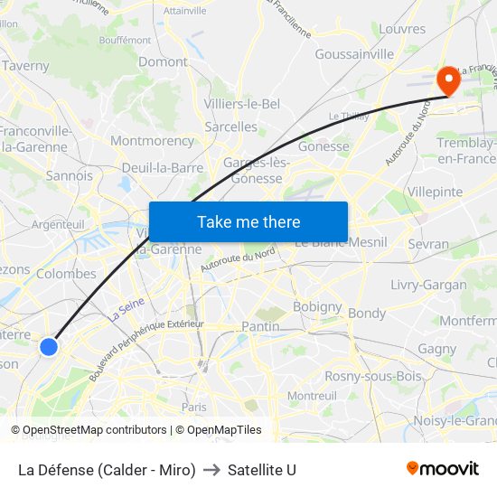 La Défense (Calder - Miro) to Satellite U map