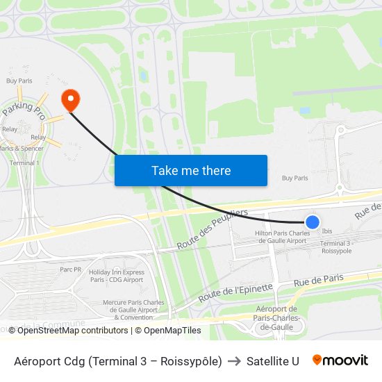 Aéroport Cdg (Terminal 3 – Roissypôle) to Satellite U map