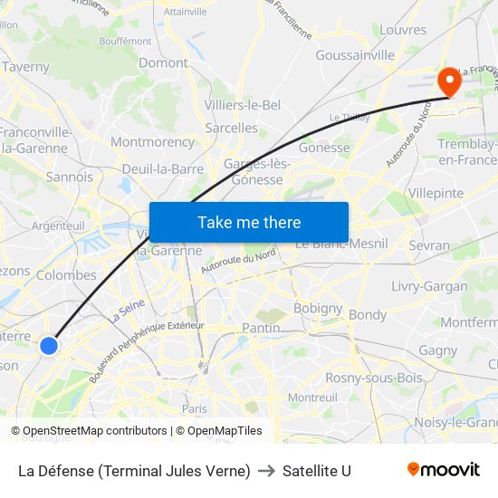 La Défense (Terminal Jules Verne) to Satellite U map