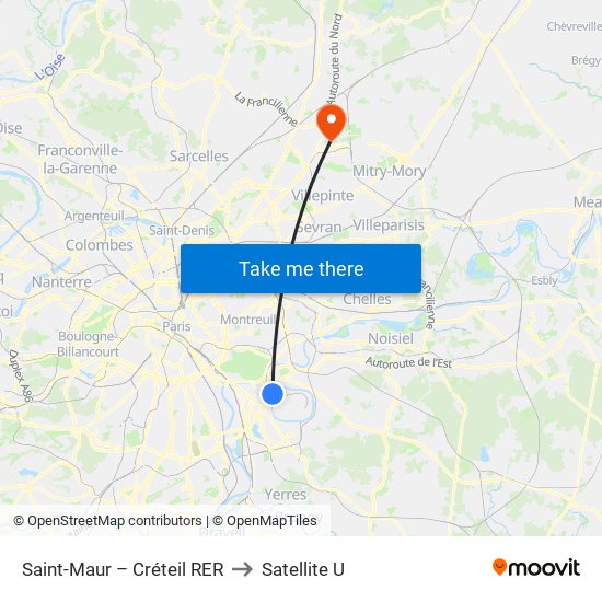 Saint-Maur – Créteil RER to Satellite U map