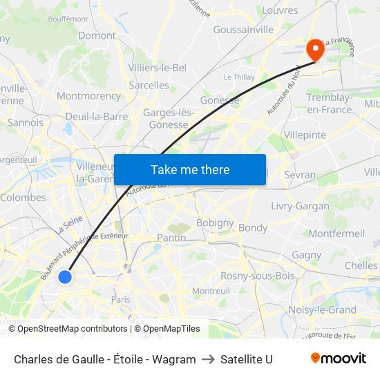 Charles de Gaulle - Étoile - Wagram to Satellite U map