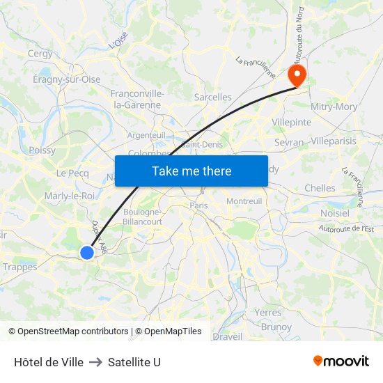 Hôtel de Ville to Satellite U map