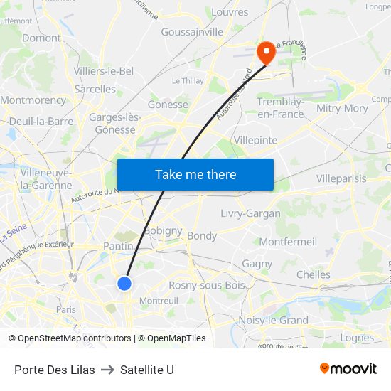 Porte Des Lilas to Satellite U map