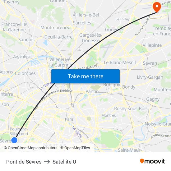 Pont de Sèvres to Satellite U map