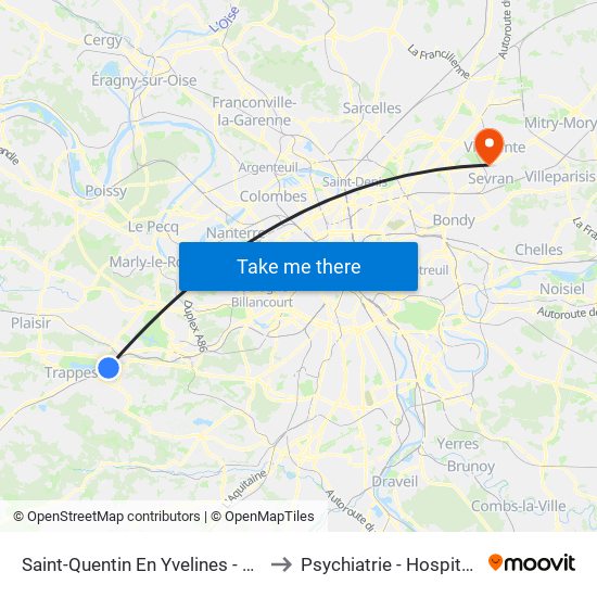 Saint-Quentin En Yvelines - Montigny-Le-Bretonneux to Psychiatrie - Hospitalisation Secteur C map