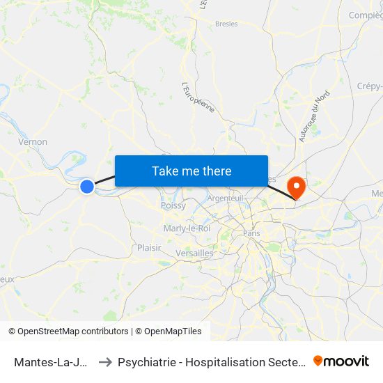 Mantes-La-Jolie to Psychiatrie - Hospitalisation Secteur C map