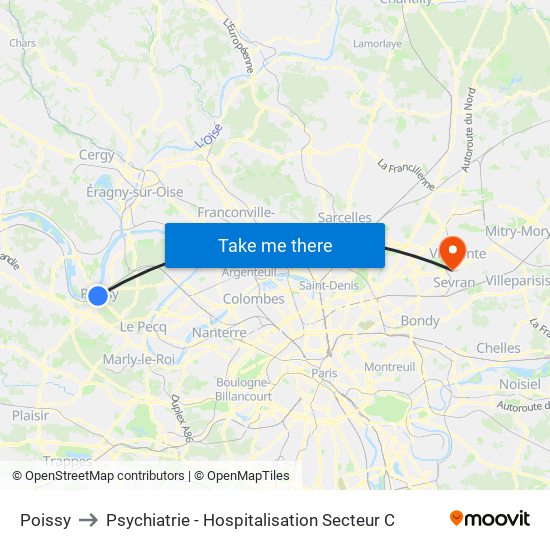 Poissy to Psychiatrie - Hospitalisation Secteur C map