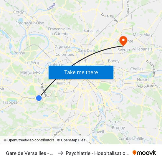 Gare de Versailles - Chantiers to Psychiatrie - Hospitalisation Secteur C map