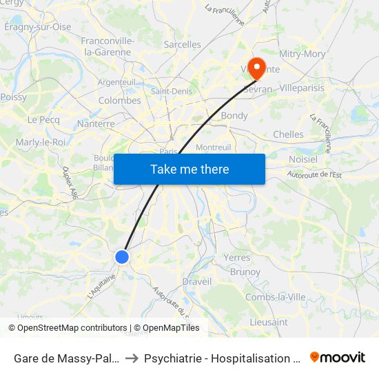 Gare de Massy-Palaiseau to Psychiatrie - Hospitalisation Secteur C map