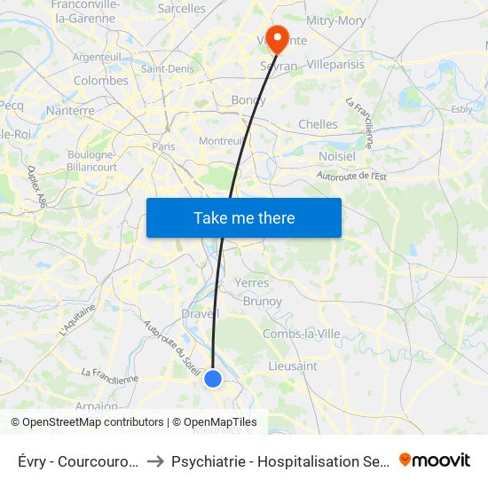 Évry - Courcouronnes to Psychiatrie - Hospitalisation Secteur C map