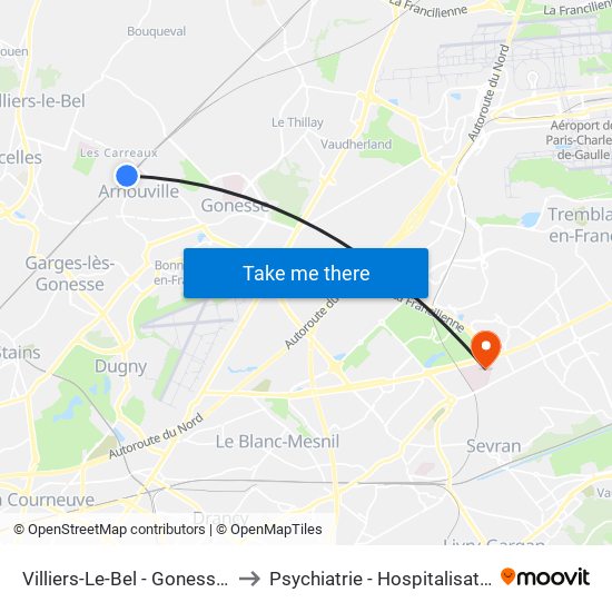 Villiers-Le-Bel - Gonesse - Arnouville to Psychiatrie - Hospitalisation Secteur C map