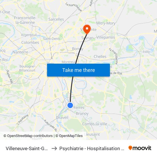 Villeneuve-Saint-Georges to Psychiatrie - Hospitalisation Secteur C map
