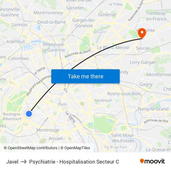 Javel to Psychiatrie - Hospitalisation Secteur C map
