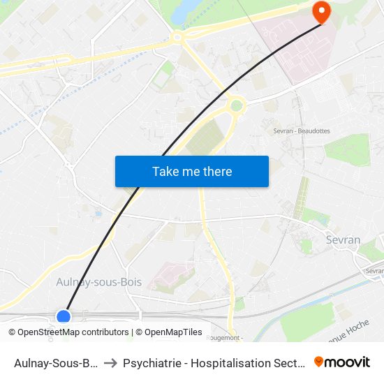 Aulnay-Sous-Bois to Psychiatrie - Hospitalisation Secteur C map