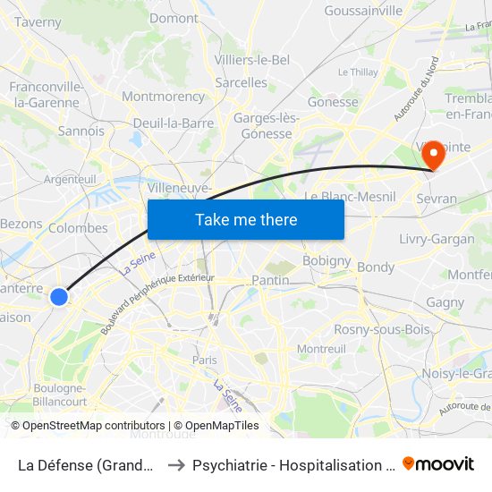 La Défense (Grande Arche) to Psychiatrie - Hospitalisation Secteur C map