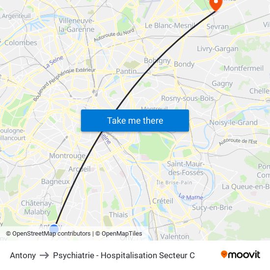 Antony to Psychiatrie - Hospitalisation Secteur C map