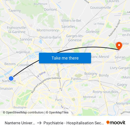 Nanterre Université to Psychiatrie - Hospitalisation Secteur C map
