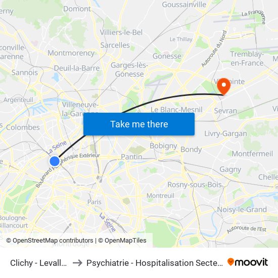 Clichy - Levallois to Psychiatrie - Hospitalisation Secteur C map