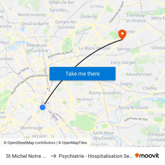 St Michel Notre Dame to Psychiatrie - Hospitalisation Secteur C map