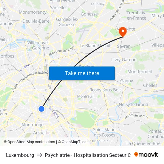 Luxembourg to Psychiatrie - Hospitalisation Secteur C map