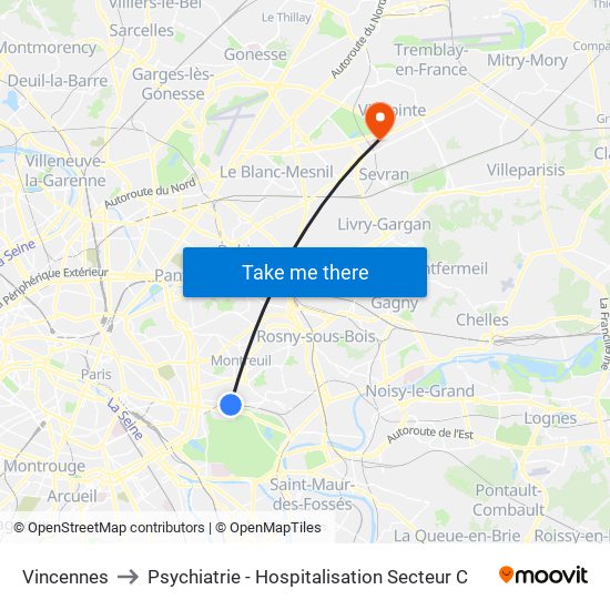 Vincennes to Psychiatrie - Hospitalisation Secteur C map