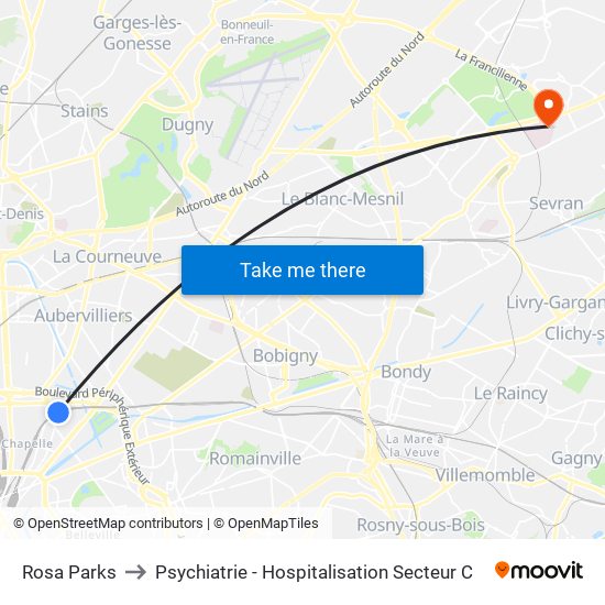Rosa Parks to Psychiatrie - Hospitalisation Secteur C map