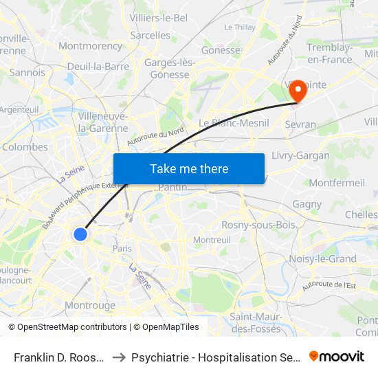 Franklin D. Roosevelt to Psychiatrie - Hospitalisation Secteur C map