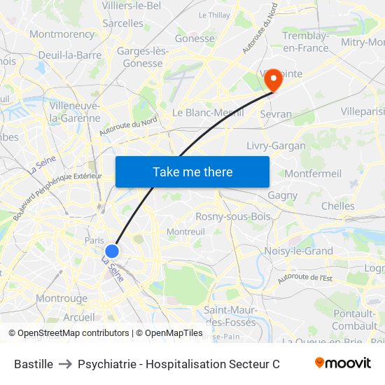Bastille to Psychiatrie - Hospitalisation Secteur C map