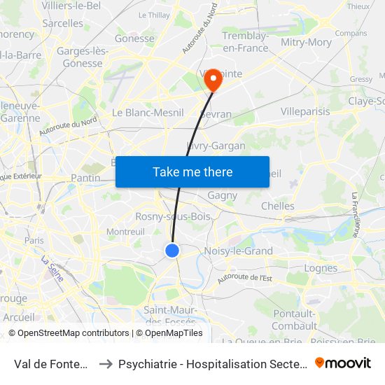 Val de Fontenay to Psychiatrie - Hospitalisation Secteur C map
