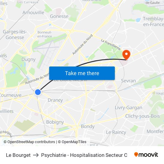 Le Bourget to Psychiatrie - Hospitalisation Secteur C map