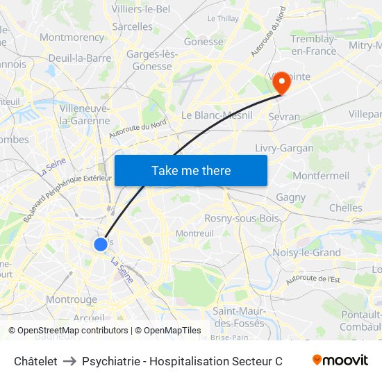 Châtelet to Psychiatrie - Hospitalisation Secteur C map