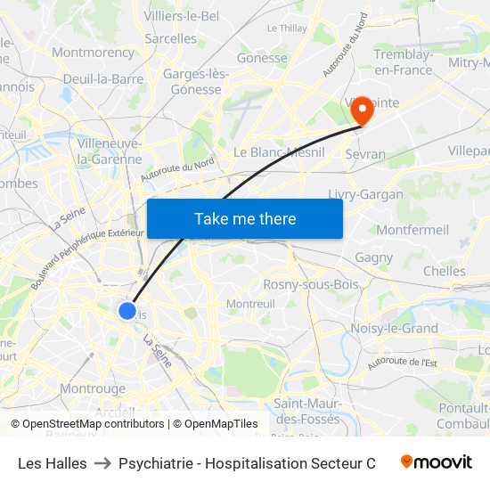 Les Halles to Psychiatrie - Hospitalisation Secteur C map
