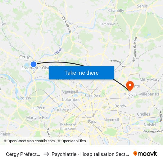 Cergy Préfecture to Psychiatrie - Hospitalisation Secteur C map
