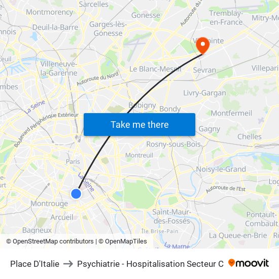 Place D'Italie to Psychiatrie - Hospitalisation Secteur C map