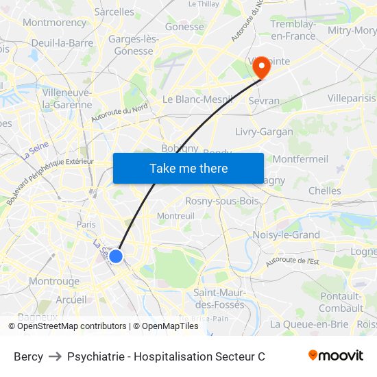 Bercy to Psychiatrie - Hospitalisation Secteur C map