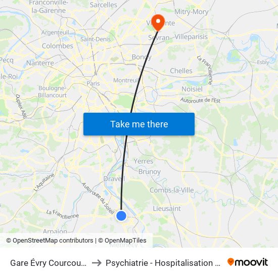 Gare Évry Courcouronnes to Psychiatrie - Hospitalisation Secteur C map