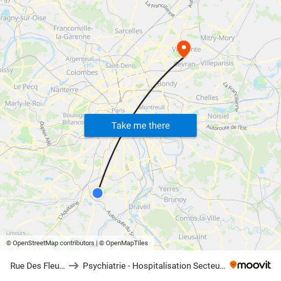 Rue Des Fleurs to Psychiatrie - Hospitalisation Secteur C map