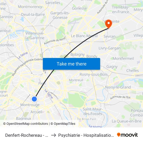 Denfert-Rochereau - Daguerre to Psychiatrie - Hospitalisation Secteur C map