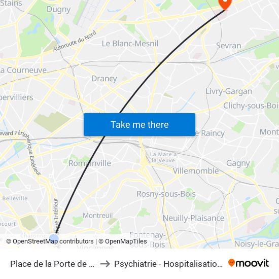 Place de la Porte de Montreuil to Psychiatrie - Hospitalisation Secteur C map