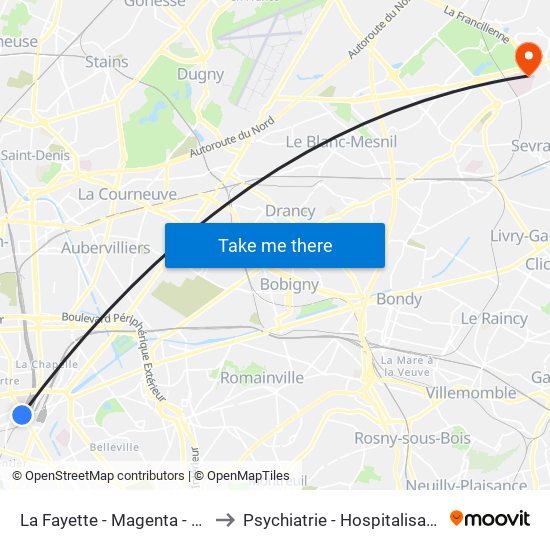 La Fayette - Magenta - Gare du Nord to Psychiatrie - Hospitalisation Secteur C map