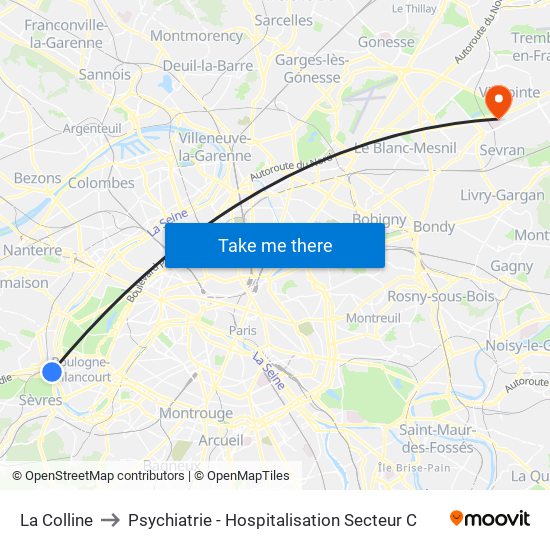 La Colline to Psychiatrie - Hospitalisation Secteur C map