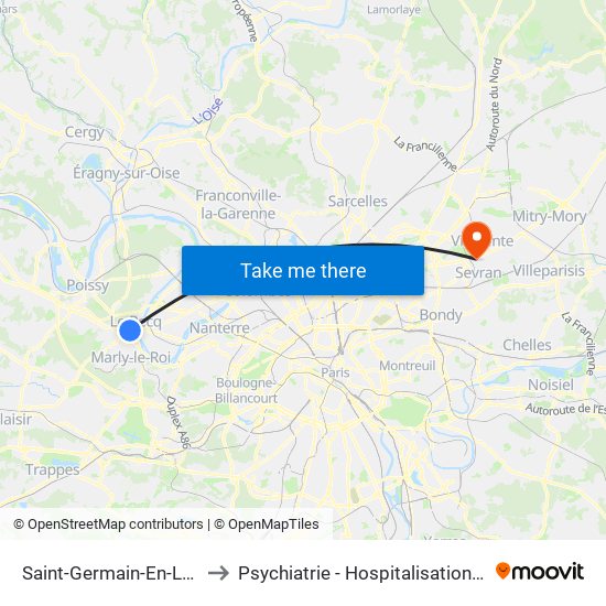 Saint-Germain-En-Laye RER to Psychiatrie - Hospitalisation Secteur C map