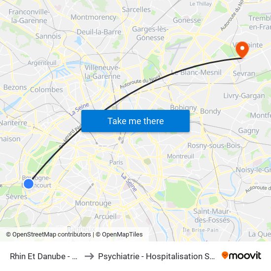 Rhin Et Danube - Métro to Psychiatrie - Hospitalisation Secteur C map