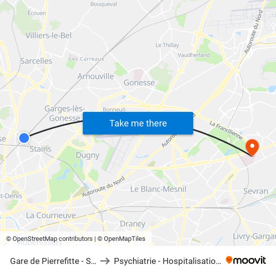 Gare de Pierrefitte - Stains RER to Psychiatrie - Hospitalisation Secteur C map