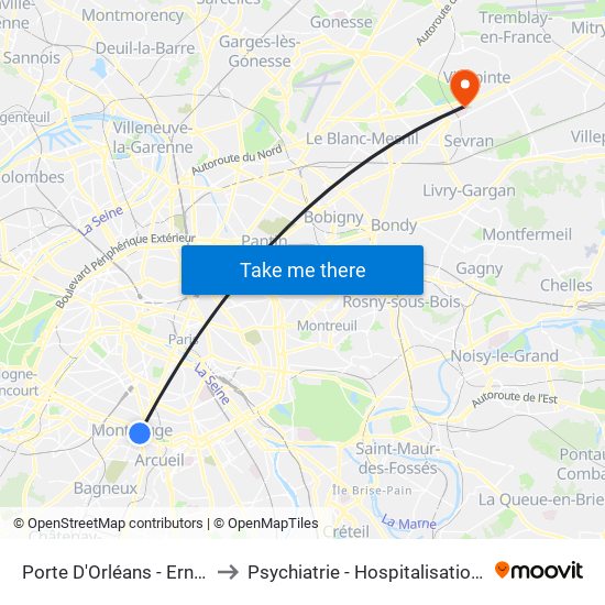 Porte D'Orléans - Ernest Reyer to Psychiatrie - Hospitalisation Secteur C map